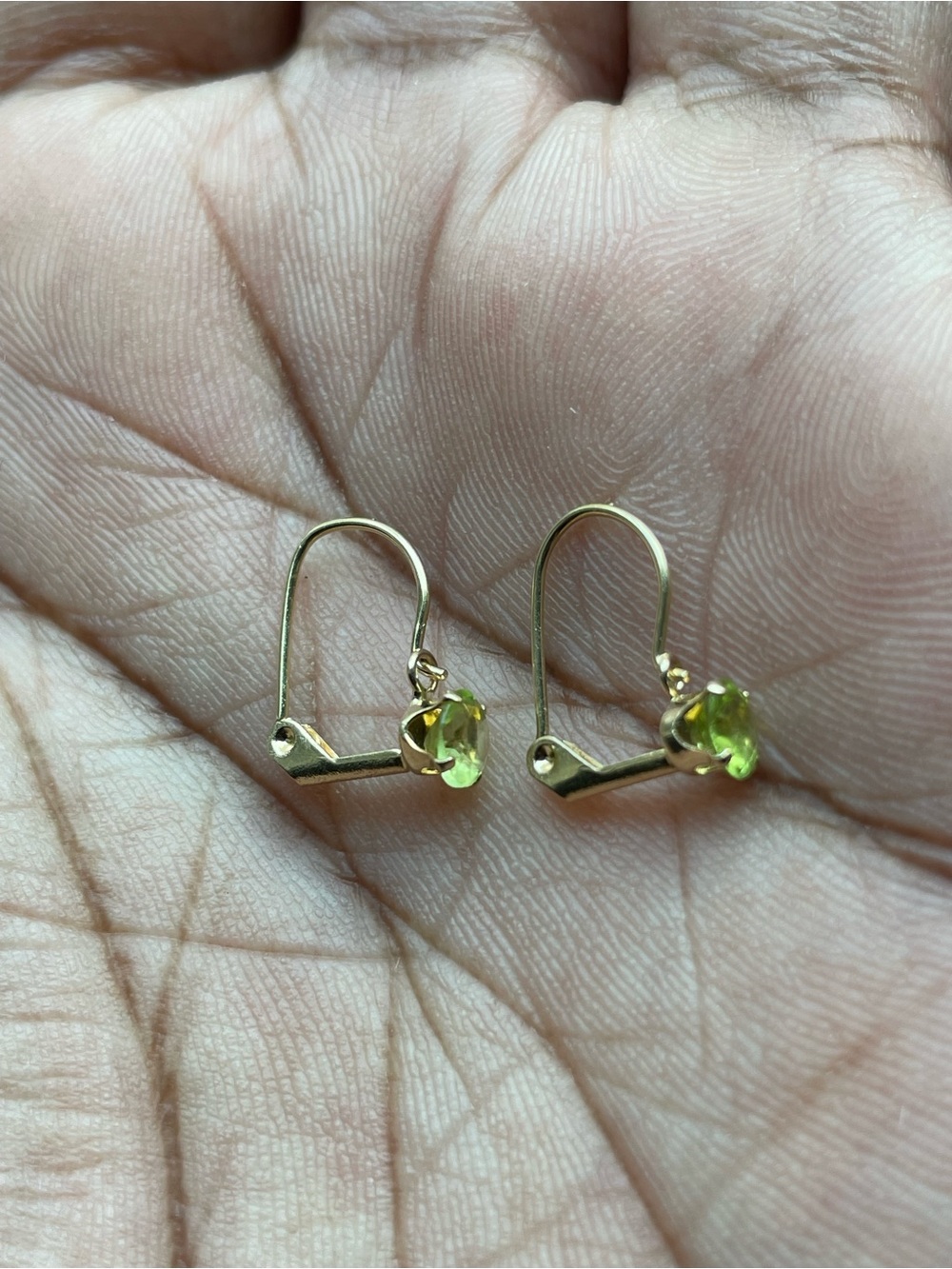 Real! 14k Yellow Gold Round
Peridot Lever-back ( Baby ) Earrings
